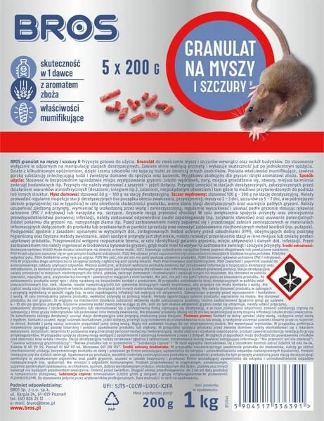 Bros - 15941955 - Mäuse- und Rattengift Pellets, 1kg - 5 x Doypack 200g