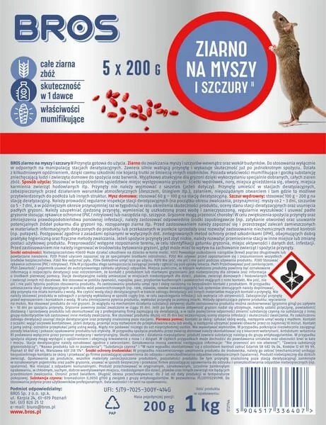 Bros - 15941957 - Mäuse- und Rattengift Getreideköder, 1kg - 5 x Doypack 200g