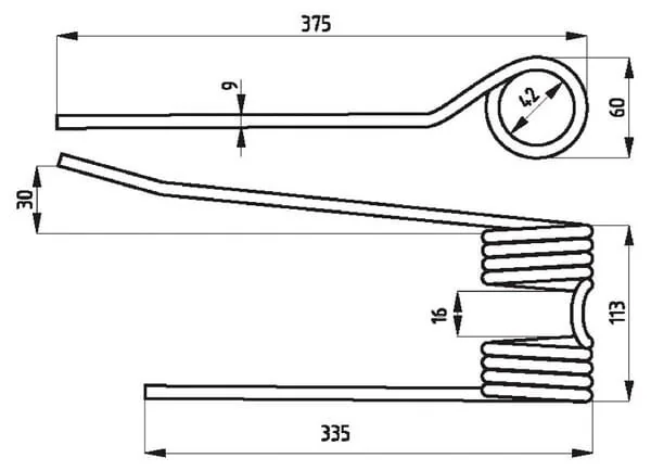 Kramp - 3350PZ106Z - Heuwenderzinken schmal, 375x113x42, Rechts
