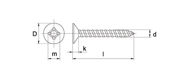 Kramp - 7982C4295RVSP100 - Blechschraube 4.2x9.50mm PZ2 Senkkopf, Edelstahl, DIN 7982C