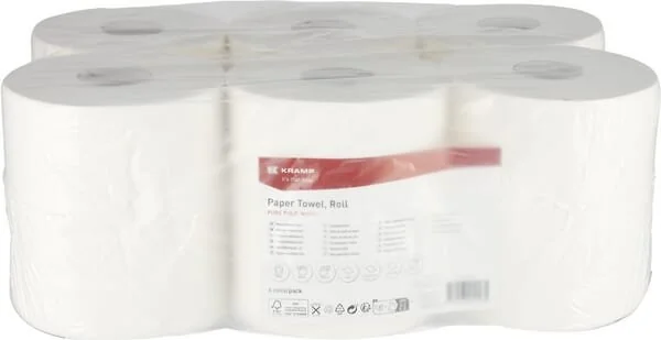Kramp - CP11102KR - Papierhandtuch, weiß, auf Rolle, 21 cm x 275 m, 1-lagig, Außendurchmesser 200 mm, geprägt, 6 Rollen