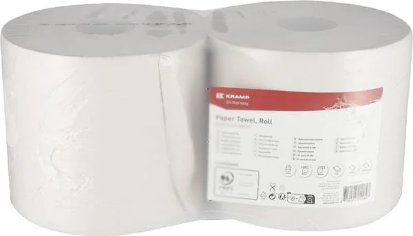 Kramp - CP21201KR - Papierhandtuch, weiß, auf Rolle, 23 cm x 250 m, 2-lagig, Außendurchmesser 270 mm, geprägt, 2 Rollen