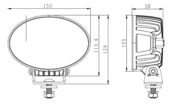 Kramp - LA10622 - Arbeitsleuchte LED, 36W, 3500lm, oval, 12/, Mm, Flutlicht, 6LED's, Black Series