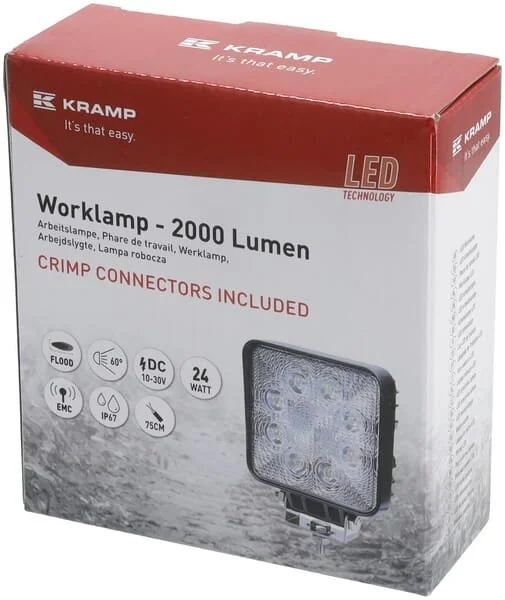 Kramp - LA10901 - Arbeitsleuchte LED, 24W, 2000lm, quadratisch, weiß, mm, Flutlicht