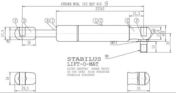 Stabilus - CA579123 - Gasfeder L 416mm 100N