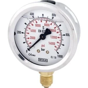 Wika - B711W0631000D - Glyzerin-Manometer 63mm 1.000bar, Unten Anschluss