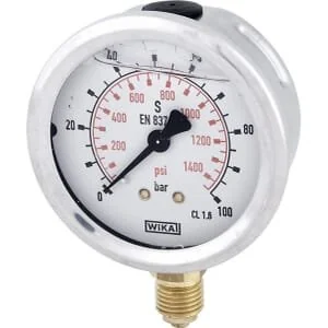 Wika - B711W063100D - Glycerin-Manometer, 63 mm, 100 Bar, Unteranschluss 1/4 Zoll