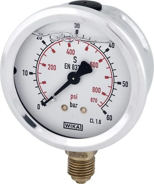 Wika - B711W100060D - Glycerin-Manometer, 100 mm, 60 Bar, Unteranschluss 1/2 Zoll