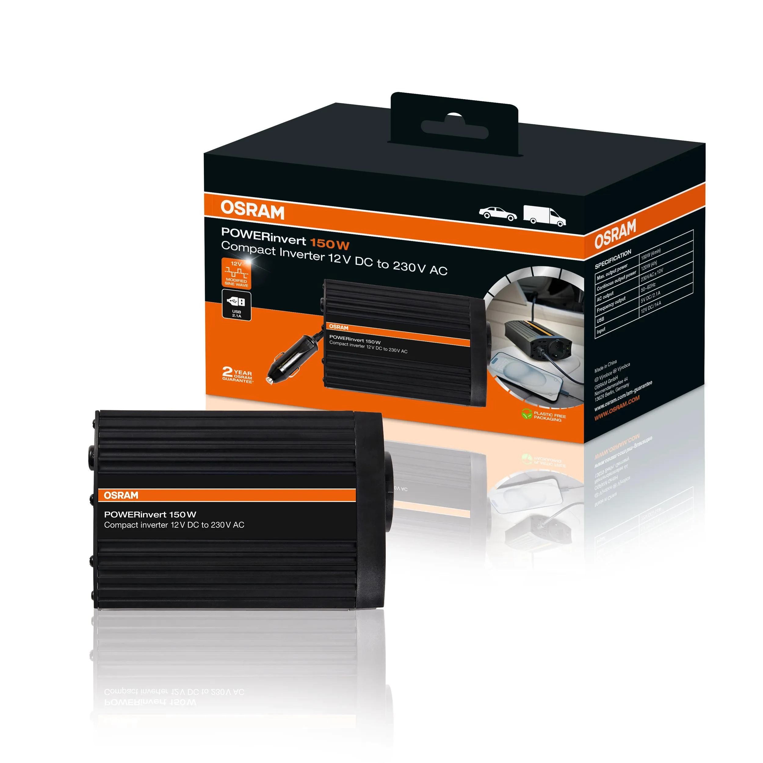 Osram - OEINVU150 - Powerinvert Modifizierter Sinus-Wechselrichter 12V DC 150W