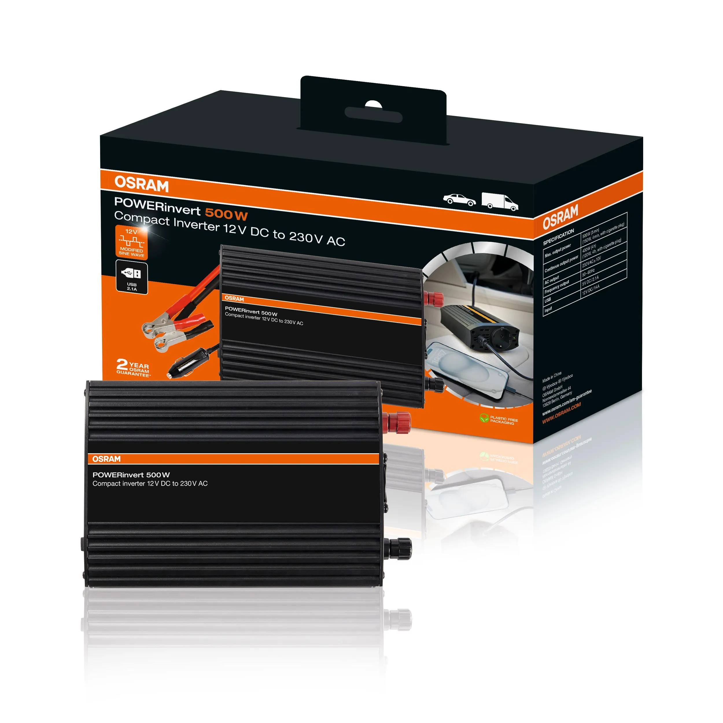 Osram - OEINVU500 - Powerinvert Modifizierter Sinus-Wechselrichter 12V DC 500W
