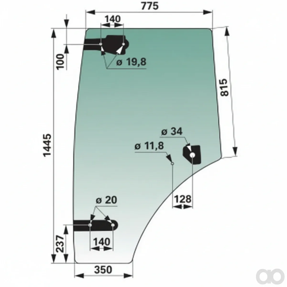 Prillinger - 00114453 - Tuerscheibe Stangen, Gruen Getoent
