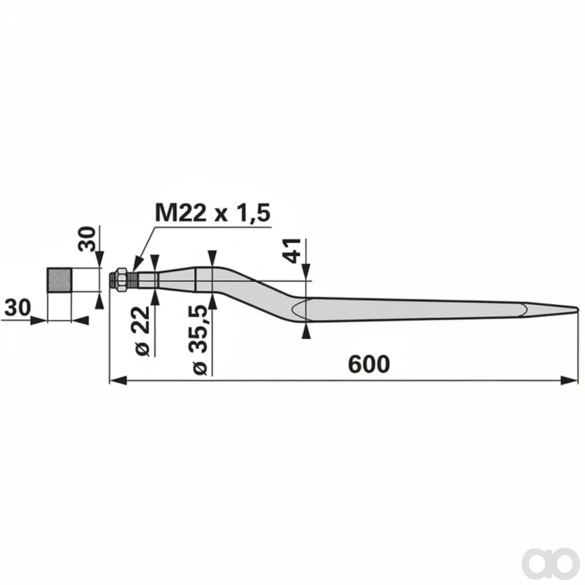 Prillinger - 00190078 - Frontladerzinke Abgewinkelt M22X1,5