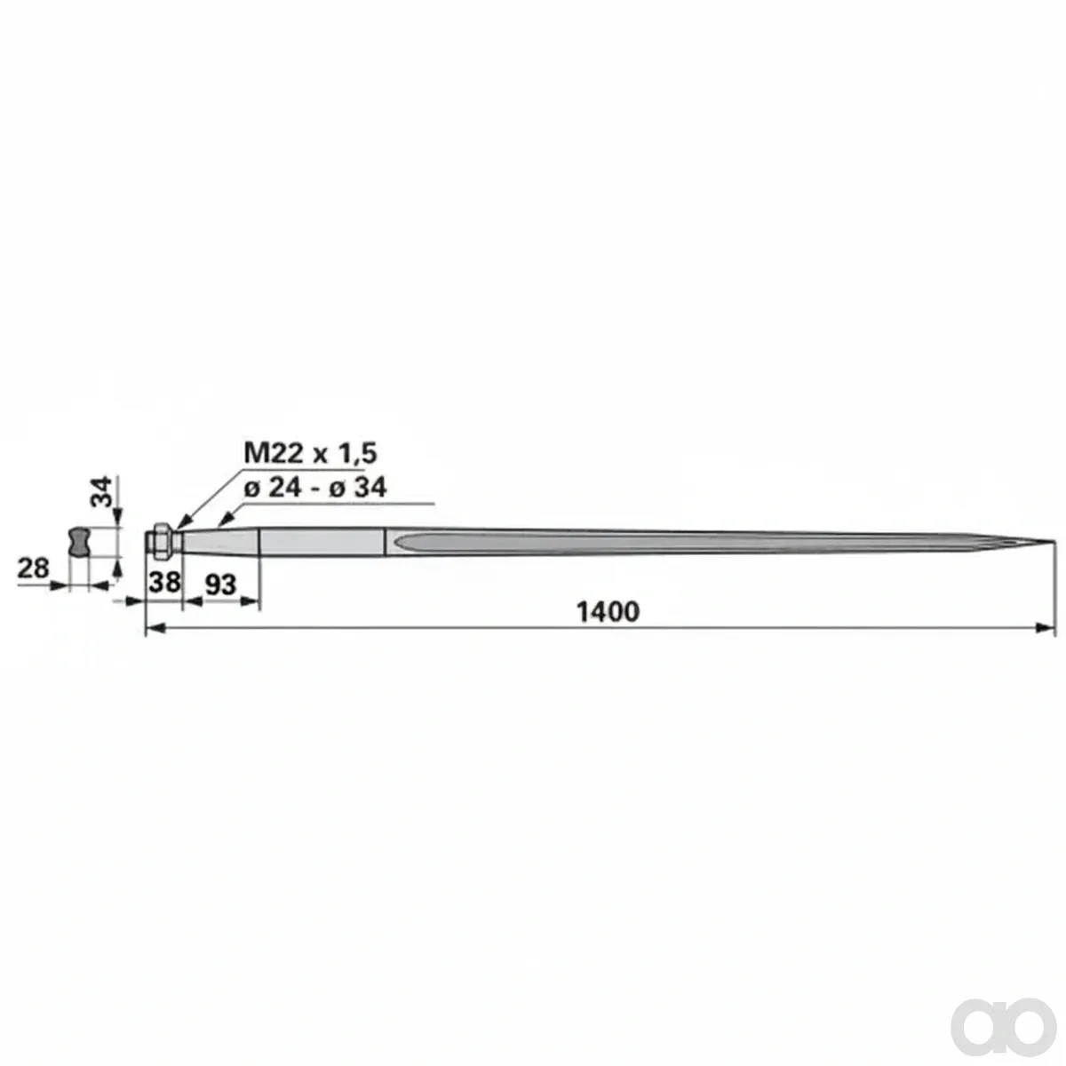 Prillinger - 00190124 - Frontladerzinke M22X1,5 1400 Mm