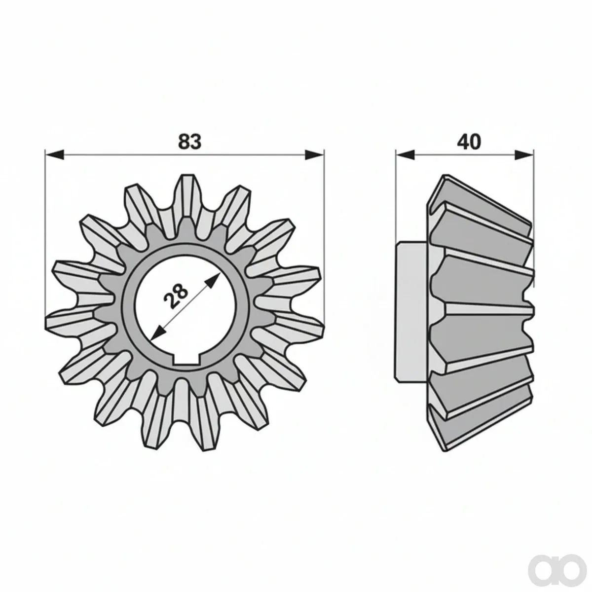 Prillinger - 00453574 - Kegelrad 15 Zaehne, AD: 28 Mm