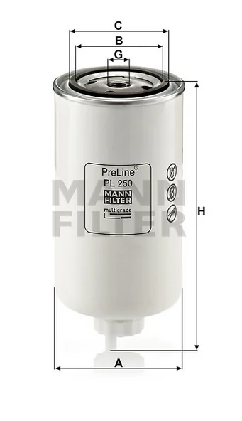Mann-Filter - PL 250 - Kraftstofffilter SpinOn (Vorfilter)