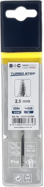 Bohrcraft - 12020700250 - Bohrer 2,5 mm HSS-DIN 338-G Turbo Step