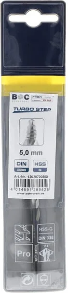 Bohrcraft - 12020700500 - Bohrer 5,0 mm HSS-DIN 338-G Turbo Step