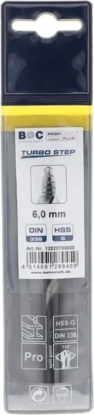 Bohrcraft - 12020700600 - Bohrer 6,0 mm HSS-DIN 338-G Turbo Step