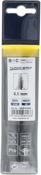Bohrcraft - 12020700650 - Bohrer 6,5 mm HSS-DIN 338-G Turbo Step