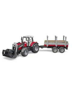 Bruder - U02046 - Massey Ferguson 7480 Mit Frontlader Und Holztransportanhaenger