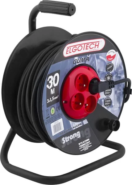 Elgotech - 1760751230 - Aufgewickeltes Gummiverlaengerungskabel, 30 m