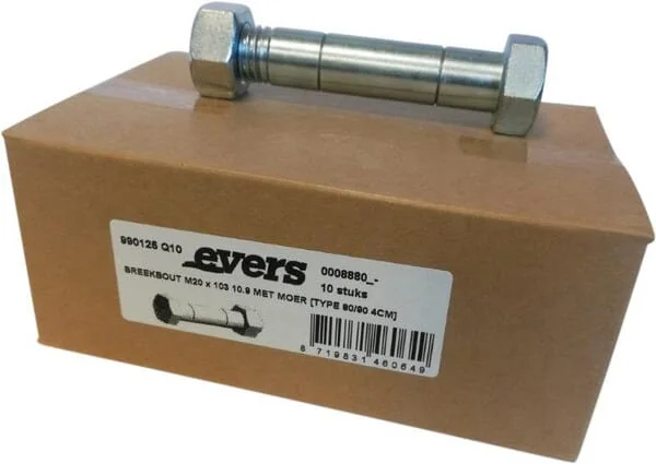 Evers - 990125Q10 - Scherbolzen Mit Mutter (10 Stück) M20x103 10.9 Typ 4CM Zinke