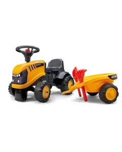 Falk - F215C - Baby JCB Trettraktor Mit Anhaenger, Rechen Und Schaufel