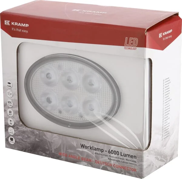 Kramp - LA10525 - Arbeitsleuchte LED, 60W, 6000lm, Oval, 12-60V, 154x105x70mm, Flutlicht