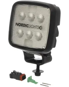Nordic Lights - 988204B - Arbeitsscheinwerfer LED, 28W, 2800lm, Quadratisch, 12/24V, Weiss, Aufschraubbar, Deutsch 2-Polig, Wide Flood, 6 LEDs, Scorpius GO 420 Nordic Lights