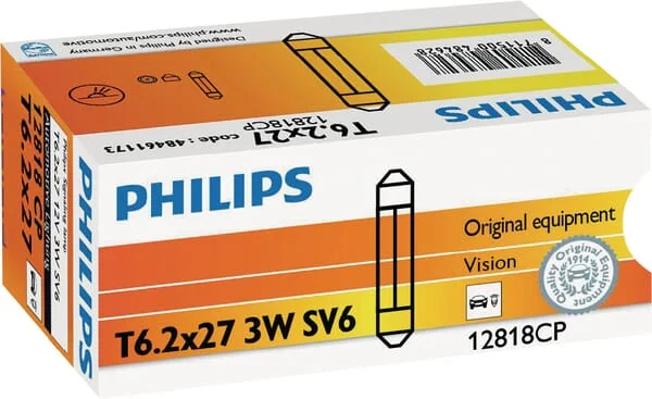 Philips - GL12818 - Festoon-Lampe Konventionelle Röhre T6.2X27 12V 3W SV6 Weiß Philips