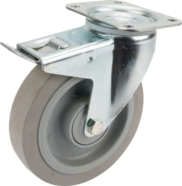 Tente - 3477UFP200P63 - Lenkrolle, Gummilaufrad: Diameter 200x46mm, Mit Bremse, Plattenbefestigung: 137x105mm Belastung: 400kg, Tente