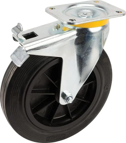 Tente - 4687PVR250P63 - Lenkrolle, Gummilaufrad: Diameter 250x50mm, Mit Bremse, Plattenbefestigung: 105x137mm Tragkraft: 500kg, Tente