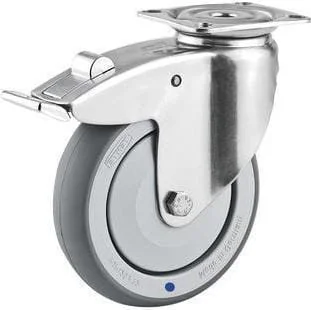 Tente - 7477PJC125P50 - Lenkrolle, Gummilaufrad: Diameter 125x32mm, Mit Bremse, Edelstahl-Plattenbefestigung: 77x67mm Tragkraft: 100kg, Tente