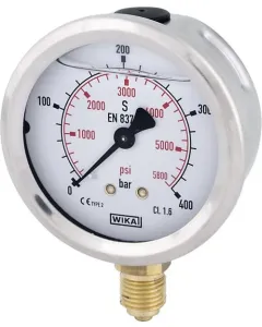 WIKA - B711W063400D - Glyzerin-Manometer 63 mm 400 Bar, Unterflansch