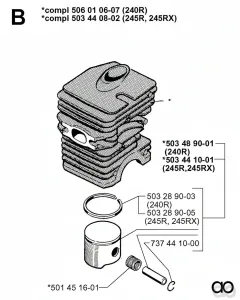 Husqvarna - 503440802 - Zylinderbaugruppe (245R, 245RX)