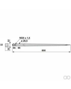 Prillinger - 00190075 - Frontladerzinke M20X1,5 800 Mm