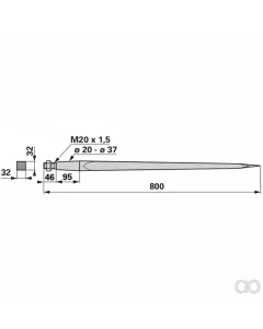 Prillinger - 00190076 - Frontladerzinke M20X1,5 800 Mm